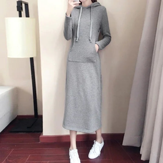 Women's Long Sleeve Hoodie Dress - Autumn Winter Style