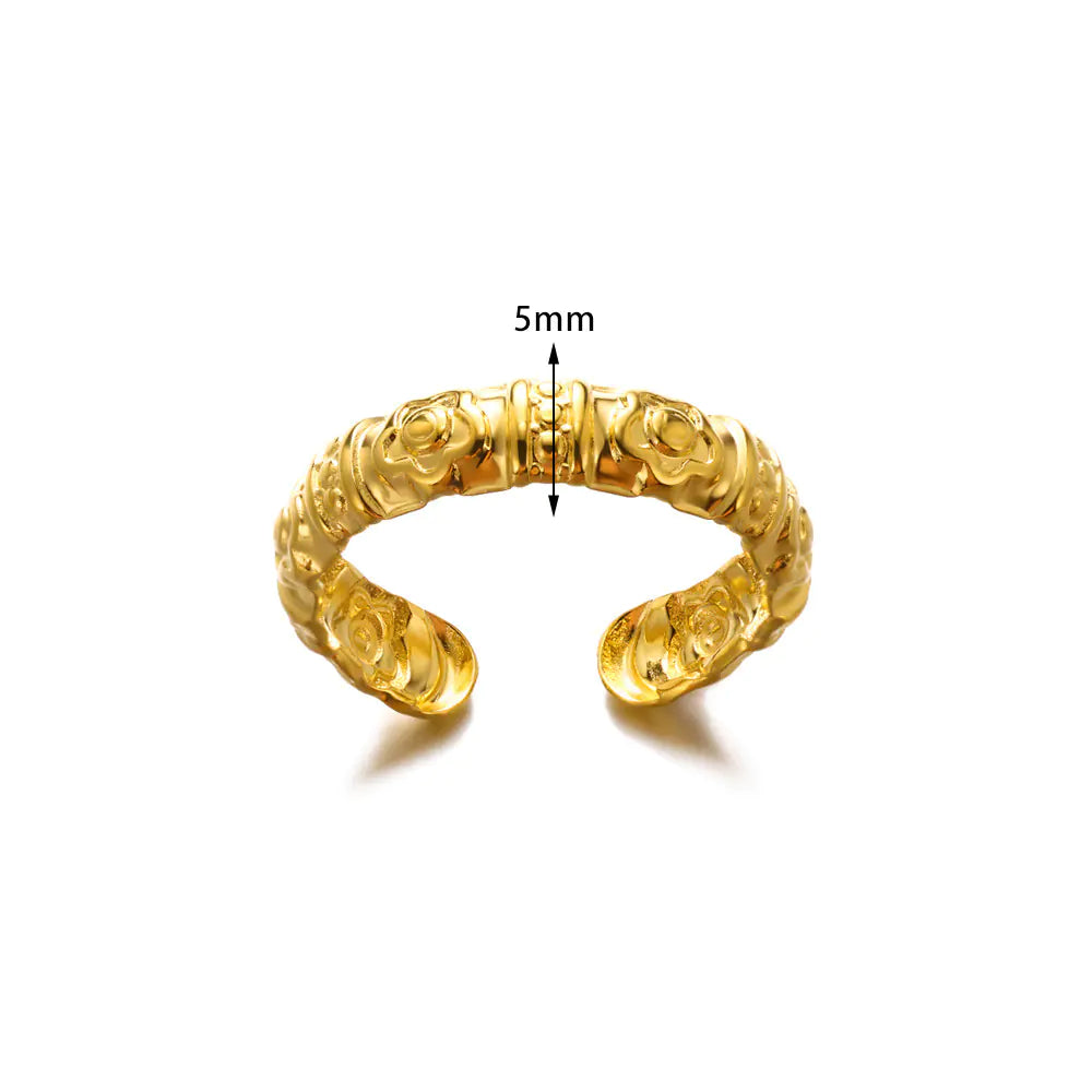 Geometric Stainless Steel Ring with Moon and Leaf Design