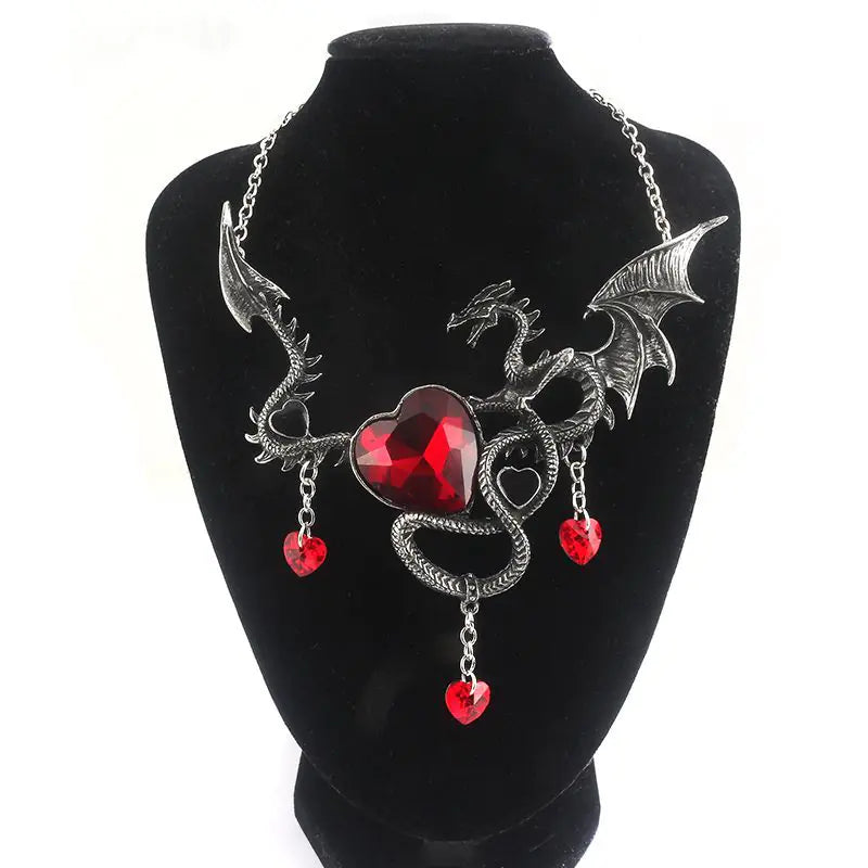 Heart-Shaped Sapphire Dragon Necklace Game of Thrones