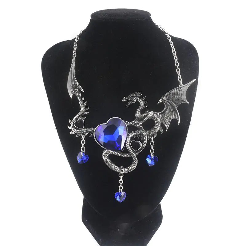 Heart-Shaped Sapphire Dragon Necklace Game of Thrones