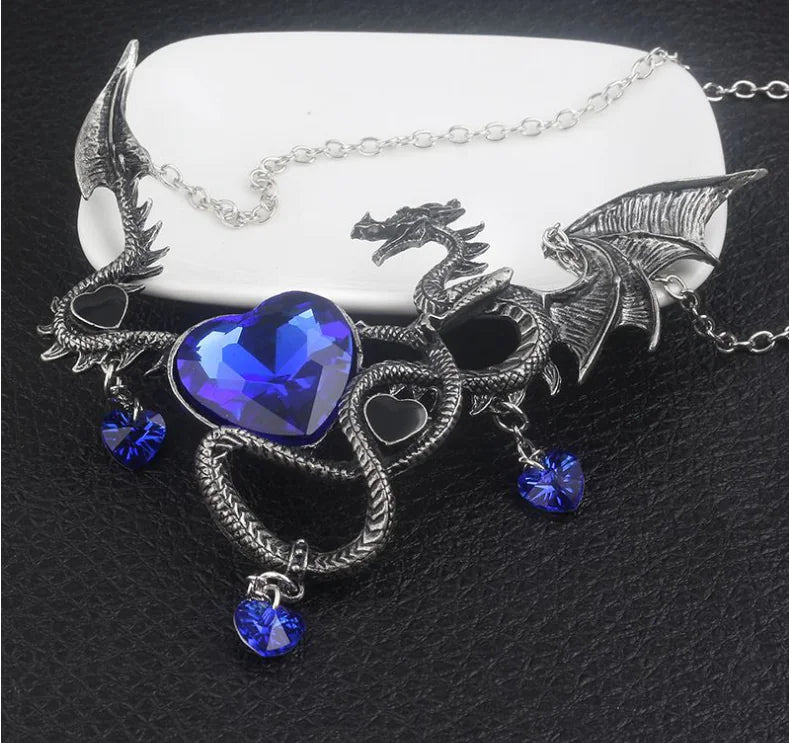 Heart-Shaped Sapphire Dragon Necklace Game of Thrones