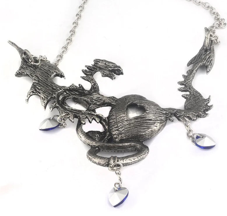 Heart-Shaped Sapphire Dragon Necklace Game of Thrones