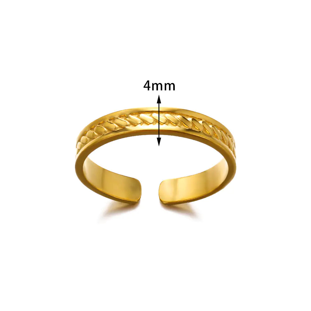Geometric Stainless Steel Ring with Moon and Leaf Design